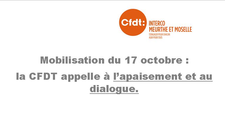 Mobilisation du 17 octobre : la CFDT appelle à l’apaisement et au dialogue.