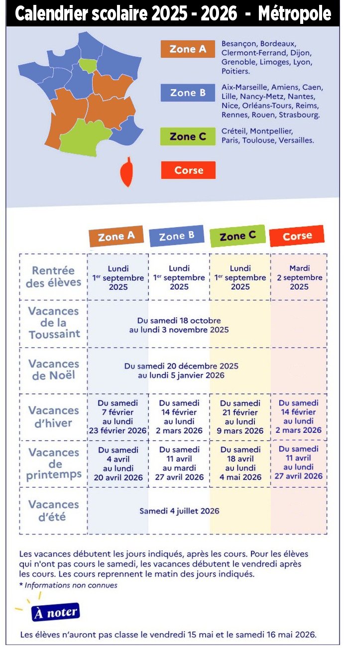 Calendrier scolaire 2025-2026