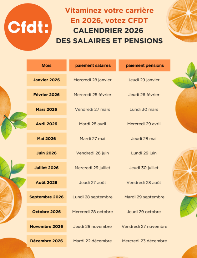 CALENDRIER 2026 DES SALAIRES ET PENSIONS